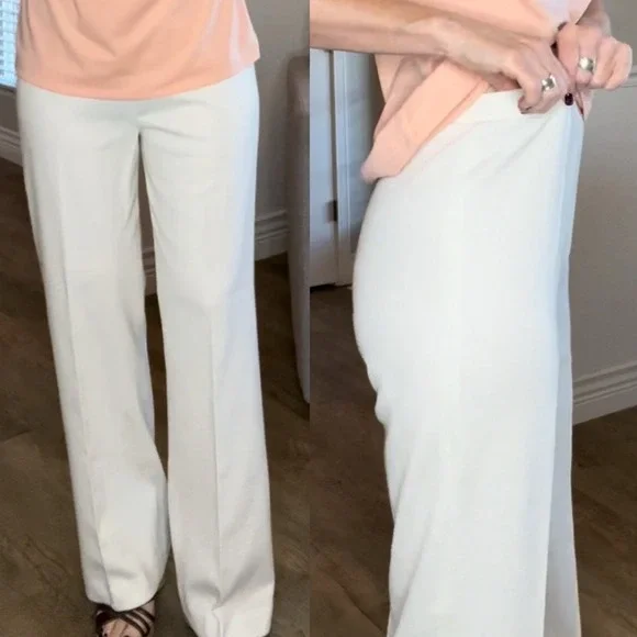 Retro Vintage Power Suit White 70s Wide Leg Pantsuit Short Sleeve Jacket Blazer - Picture 4 of 5